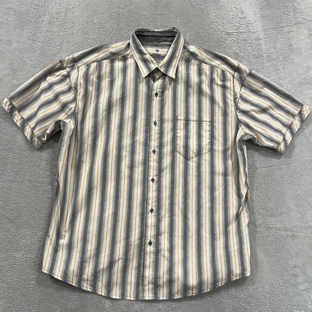 Kuhl Shirt mens 2XL Short Sleeve Button Up Striped Outdoor‎ Hiking Aztec Y2K